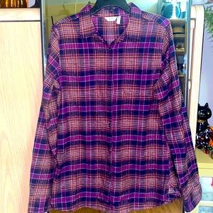 Woolrich Womens Purple Plaid Button Down Shirt- Small